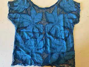 Vintage 80s Mesh Floral Hawaiian Short Sleeve Blouse Size Small - Picture 1 of 4