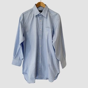 Camisa de algodón manga larga a cuadros pequeños azul/blanco Robert Talbott 16-32 ($295) - Imagen 1 de 7