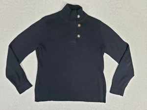 Lauren Ralph Lauren Women's Sweater Large Mock Neck 1/4 Button Cotton Black - Picture 1 of 7