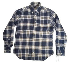 Gitman Brothers Flannel Shirt Navy Beige White Plaid Button Mens Med Long Sleeve - Picture 1 of 9