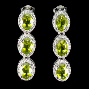 Unheated Oval Green Peridot 7x5mm Simulated Cz 925 Sterling Silver Earrings - Picture 1 of 10