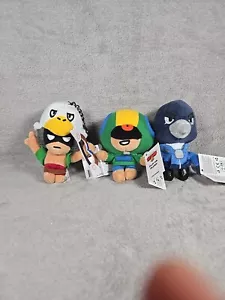 Lotto di 3 portachiavi peluche nuovi con etichette Brawl Stars Line Friends CROW Bo Leon clip on 4" - Foto 1 di 4