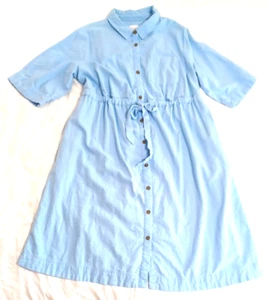 Isabel Maternity Baby Lt Blue Linen Blend Shirtdress Modest Sz XL Midi - Picture 1 of 9