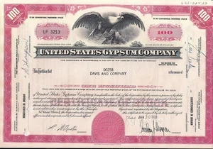 Stock certificate United States Gypsum Company 100 Shares 1968 - Picture 1 of 1