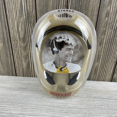 Fones de ouvido estéreo leves vintage Maxell HP-200F dobrável NOVO - Imagem 1 de 4