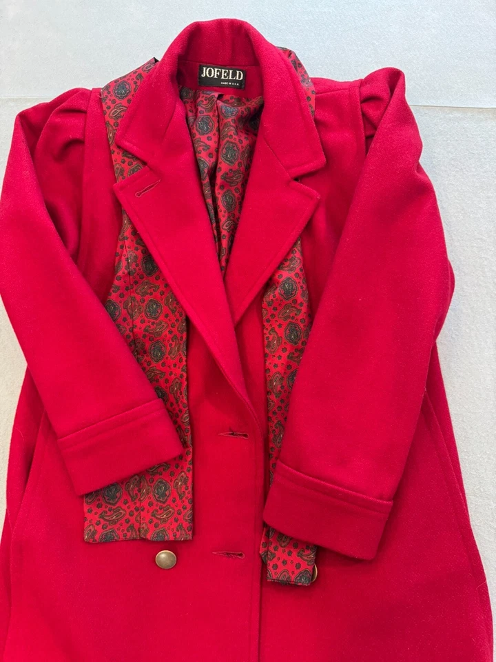 Vintage Jofeld Overcoat Womens Medium Made in USA Red Long Wool Peacoat - Image 1 of 4