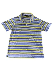 Bugatchi Shirt Adult Large Blue Yellow Striped Mercerized Cotton Polo Golf Men’s - Picture 1 of 13