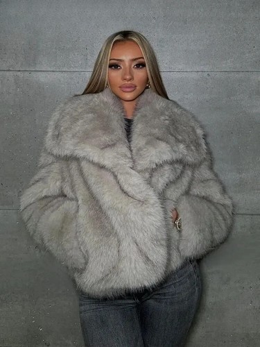 OFF WHITE Giacca donna pelliccia sintetica vintage colletto rovesciato manica lunga elegante streetwear