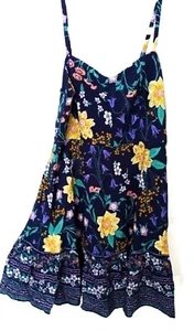 Old Navy Blue Floral Spaghetti Strap Summer Dress Shirring Back SIZE L, NWT - Picture 1 of 4