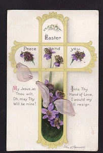 c1905 artista firmato Clapsaddle glitter nastro seta rifinito croce di Pasqua cartolina - Foto 1 di 2