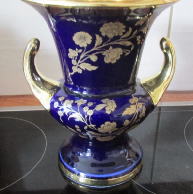 Royal Porzellan Bavaria Blumenvase Echt Kobalt - Henkelvase blau gold  17,8 x 13 - Bild 1 von 3