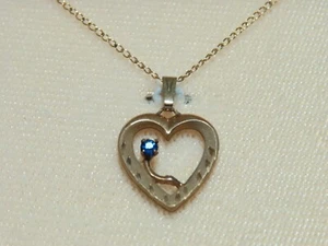Vintage 14k Gold Filled Heart Sapphire Pendant Chain Necklace Beggs Somerset PA. - Picture 1 of 11