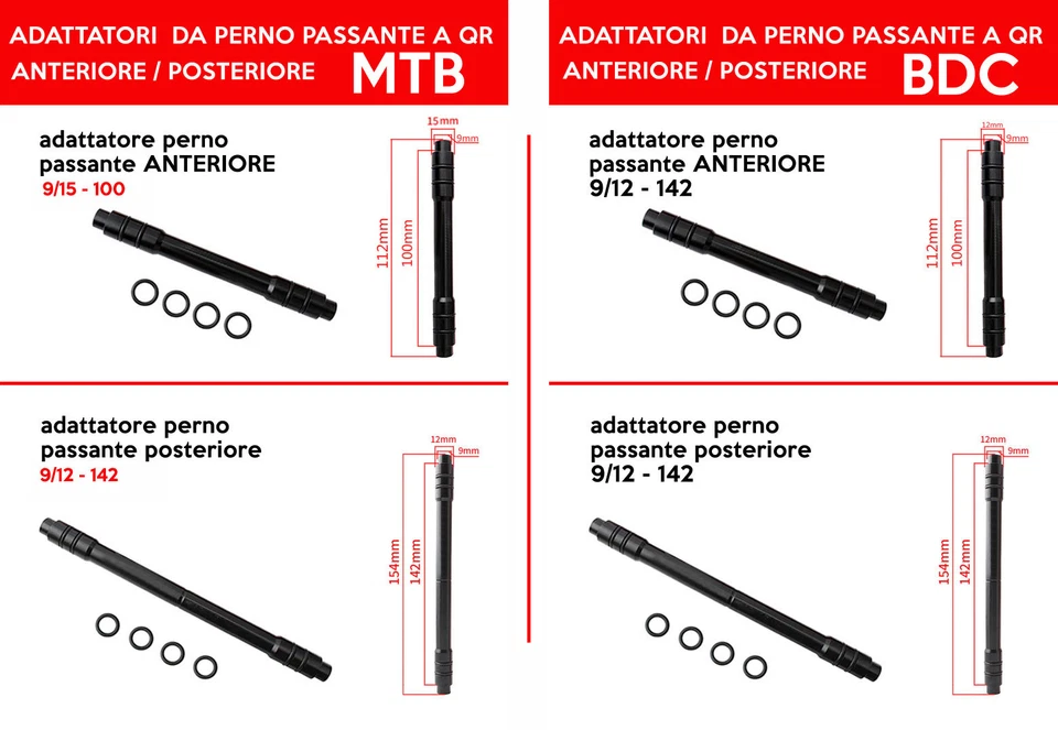 adattatori da  perno passante a qr anteriore e posteriore MTB  e BDC - Immagine 1 di 1