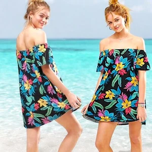 NWOT! ASOS Black Off/On Shoulder Tropical Floral Dress Size US 6 UK 10 EU 38! - Picture 1 of 12