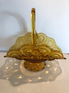 Vintage L.E. Cesta Smith Glass Moon and Stars ámbar años 60 - Imagen 1 de 4