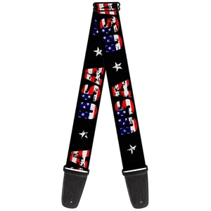 Guitar Strap USA Star Black US Flags 2 Inches Wide - Picture 1 of 5