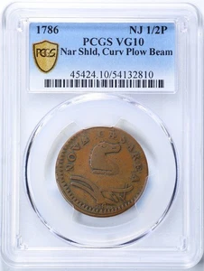 New Jersey Colonial 1786 1/2P Narrow Shield, Curved Plow Beam VG10 PCGS 54132810 - Picture 1 of 4