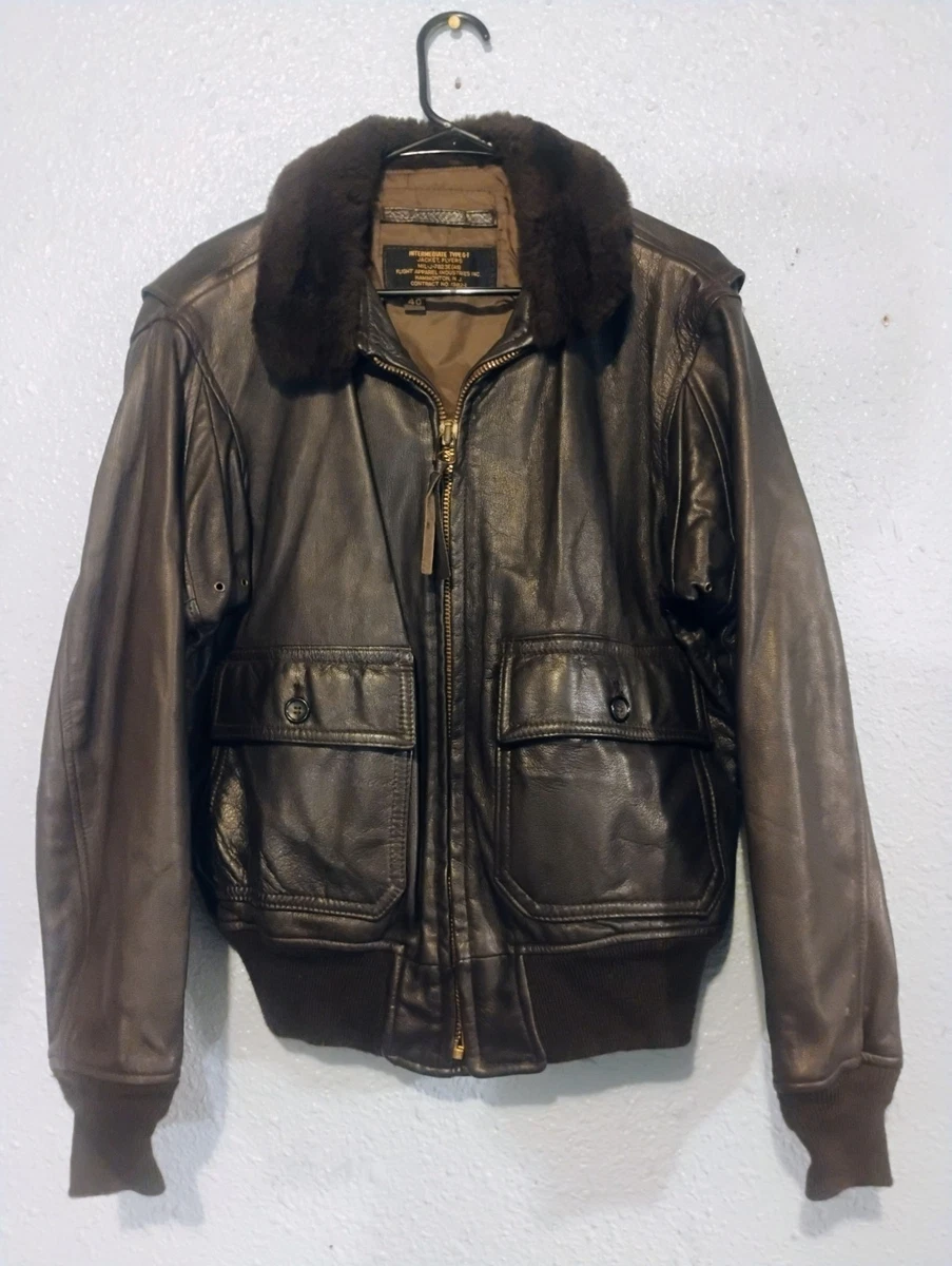 Navy Leather Flight Jacket In Vintage Outerwear Coats & Jackets