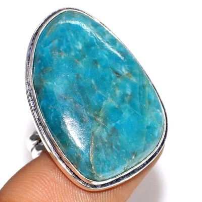 Кольцо ручной работы с голубым апатитом покрытие серебро 925 пробы ювелирные изделия США 9 GW - Изображение 1 из 3