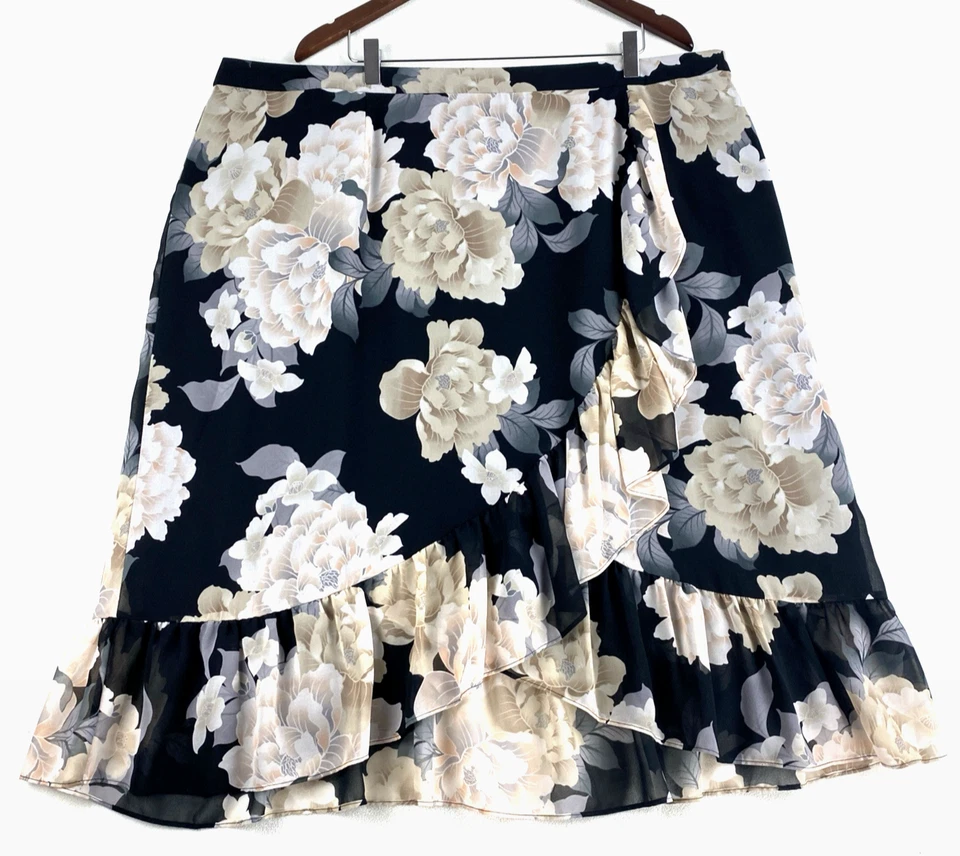 Falda Negra Floral Volantes Mujer 20W Calvin Klein Talla Grande Midi Romántica Elegante Foto 1 de 4
