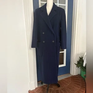 Vintage Gummistiefel Mode klassischer langer blauer Mantel aus Kaschmirmischung Größe 16 - Bild 1 von 10
