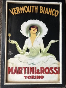 "Letrero de madera vintage único 3D MARTINI & ROSSI VERMUT BIANCO DAMA-21""x15""" - Imagen 1 de 14