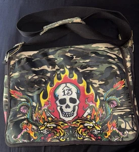 Bolso Bandolera Don Ed Hardy Mensajero Calavera Tigre Dragón Llamas Camuflaje Y2K - Imagen 1 de 6