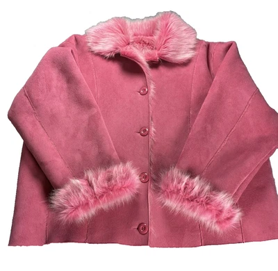 De colección Y2K Rosa Chicle Imitación Piel Penny Lane Longitud Media Reverso L 46 Botón Grueso Foto 1 de 4