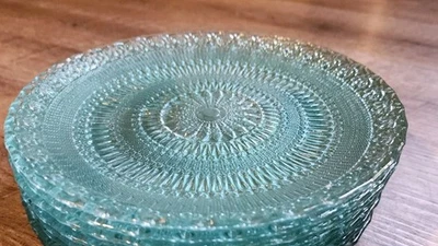 Juego de 4 platos de ensalada de vidrio Akcam de 8" delicias turcas aguamarina verde azulado Foto 1 de 4