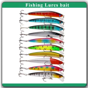 10PCS Minnow Fishing Lures baits Crankbaits Jerkbait Lot Hooks Baits Bass Tackle - Foto 1 di 9