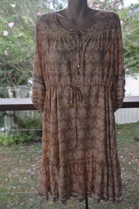 JAASE. Autumn Tones Dress. GR8 for festivals. Size M. 3/4 Slve-Lacy Trim-Pockets - Picture 1 of 1