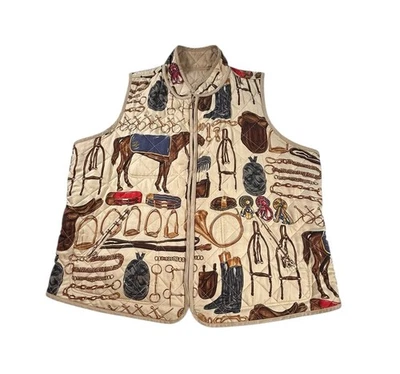 Chaleco Polo Ralph Lauren Vintage Mujer 3X Reversible Caballo Ecuestre Occidental Raro Foto 1 de 4