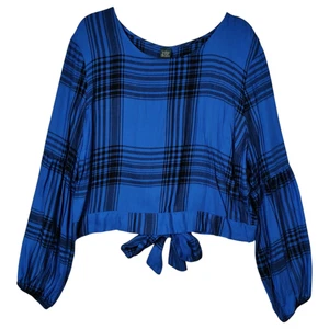 Wild Fable Cropped Top Tie Back Long Sleeves Plaid Women's Size XL - Picture 1 of 7