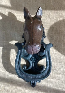 Horse Head Door Knock Knocker Horseshoe Painted Metal Unbranded Brown Black - Picture 1 of 7