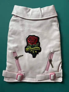 Sm Breed Lady Rebel Rider S-XXL PINK PU Leather Biker Pet Dog Vest - Picture 1 of 5