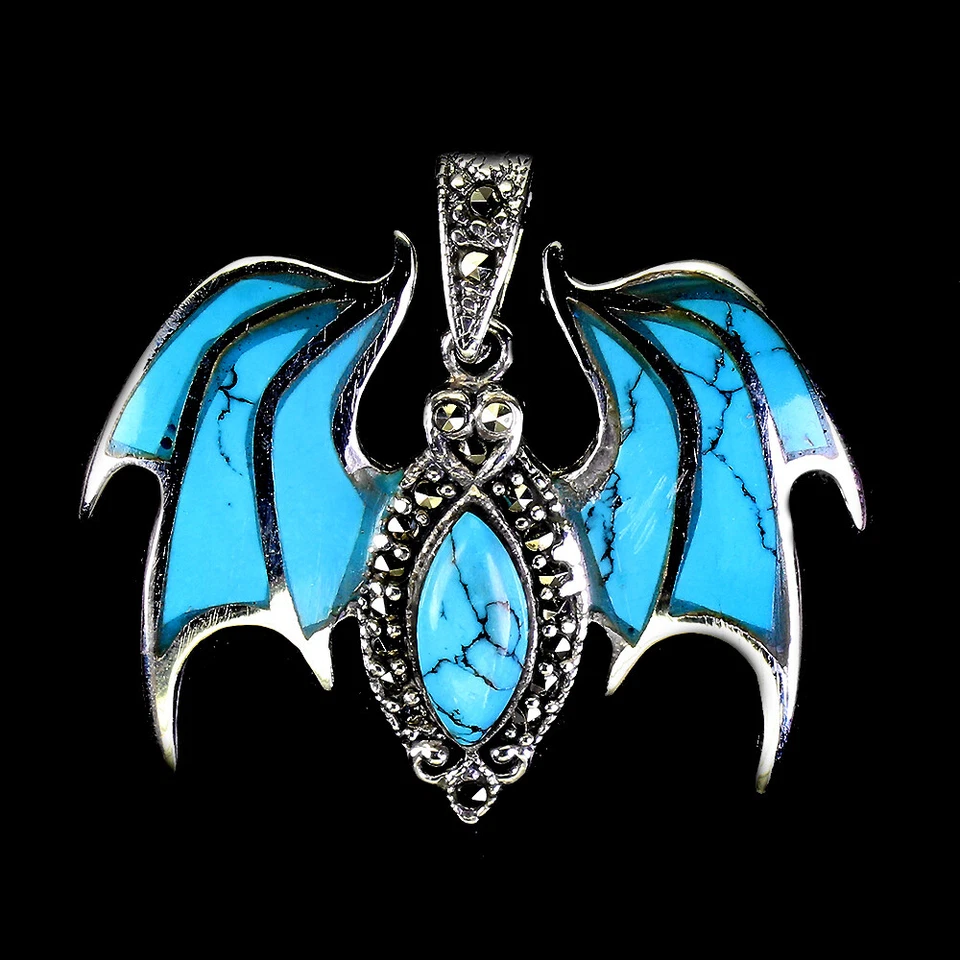 Pingente de prata 925 verão estabilizado turquesa marcasita joias - Imagem 1 de 4