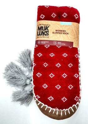 Muk Luks Zapatillas Calcetines Mujer L/XL Talla 8-10 Rojo Reno Ciervo Resistente al Deslizamiento Foto 1 de 4