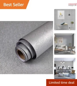 Self-Adhesive 15.7" x 118" Silver Grey Embossed Vinyl Wallpaper - Easy DIY - Picture 1 of 11