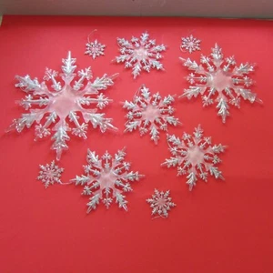 9 Acrylic Translucent Silver Frosted Snowflakes Christmas ornaments Trim Home - Picture 1 of 6