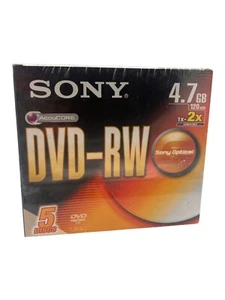Sony DVD RW Blank Disc 1x-2x 120min (4.7GB) AccuCore 5 Pack New & Sealed - Picture 1 of 2