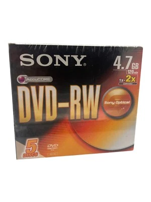 Sony DVD RW Blank Disc 1x-2x 120min (4.7GB)  AccuCore  5 Pack New & Sealed - Image 1 of 2
