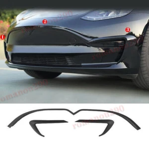 2017-2022 For Tesla Model 3 Black Front Bumper&Fog Lights Molding Cover Trim 3P  - Picture 1 of 5