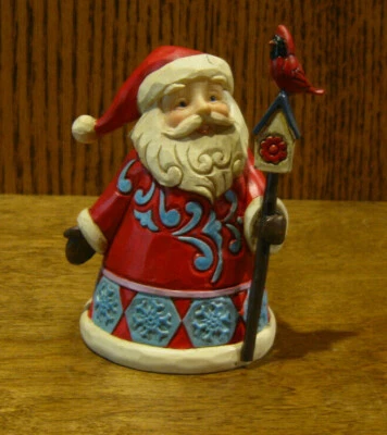ENESCO Jim Shore Heartwood Creek Minis #6009010 SANTA w/ CARDINAL & BIRDHOUSE 4" NIB
