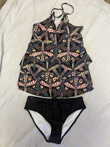 Women 2 Piece Tankini and bikini bottom swimsuit geo pattern NIB sz L - Picture 1 of 2