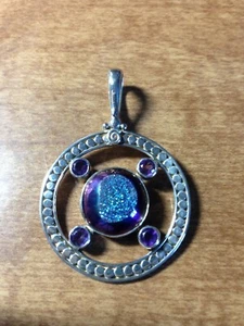 Sajen Sterlingsilber Anhänger/Enhancer mit Regenbogen Druzy und Amethyst Akzente - Bild 1 von 9