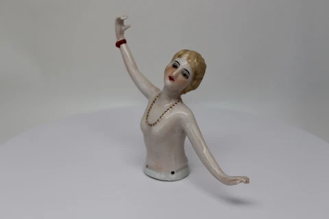 Art Deco Style Half doll Figurine Dancer Sexy Half Doll Pincushion Arms Away Fre Cover