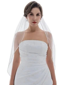 1T 1 Layer 1/8" Ribbon Edge Veil For Bridal Shower Bachelorette Wedding Party - Picture 1 of 7
