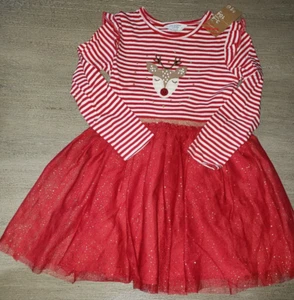 girls NEW CHRISTMAS FANCY GOLD SPARKLE RED DRESS REINDEER 3-4T STRIPES NICE! - Picture 1 of 1