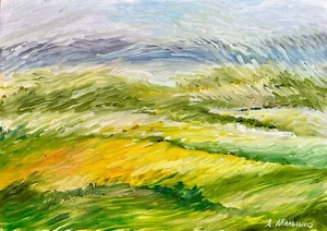 Original Ölgemälde an Bord Landschaft im gelben Impressionismus - Bild 1 von 2