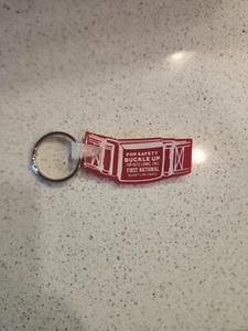 Vintage Red Rubber Buckle Up For Safety Keychain First National Bank Quikey Line - Picture 1 of 2